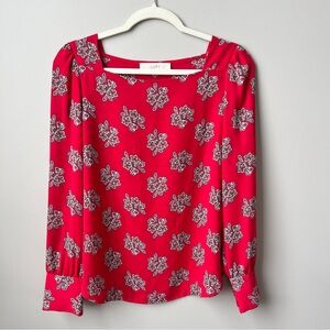Loft Top Women's XS Red Paisley Lightweight Feminine Date Night Office Blouse